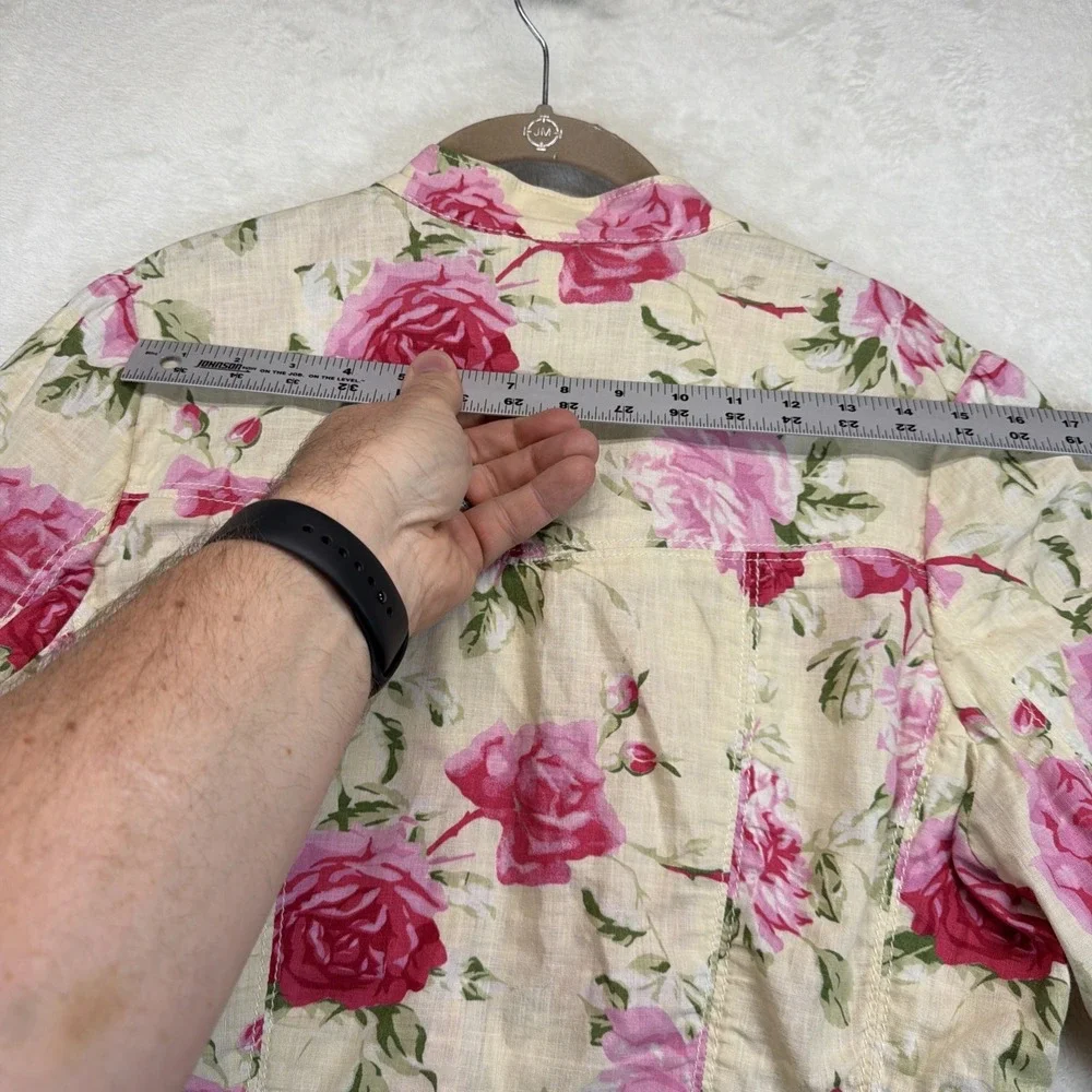 Banana Republic Blazer Womens 12 Linen Blend Floral Rose Print Cottagecore